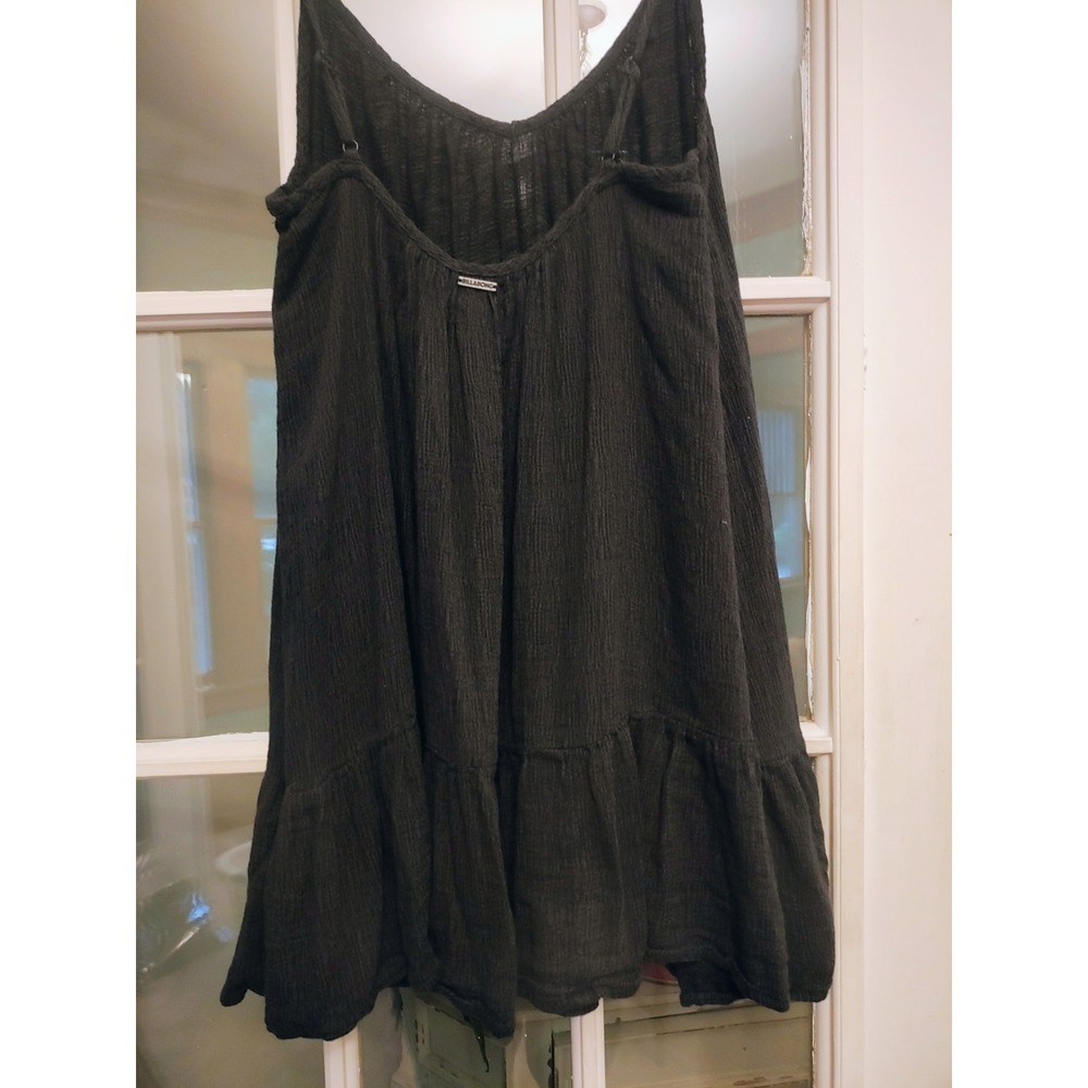 Billabong Black Y2K Style Boho Babydoll Tunic Top M Ruffle Hem